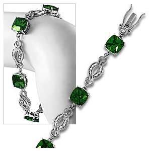  925 Sterling Silver CZ Simulated Emerald Green Bracelet Jewelry