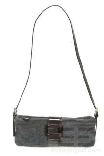 Fendi Grey Cashmere Brown Leather Logo Baguette Bag  