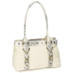  BONE WOVEN PURSE W/BEIGE CROC