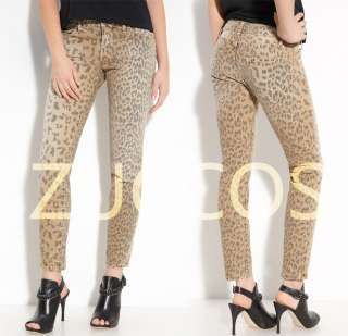 New Celeb Hot leopard print low rise cropped skinny jeans pencil 