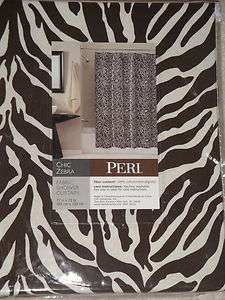 PERI Brown Cream ZEBRA PRINT Fabric SHOWER CURTAIN New  