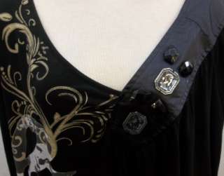 Dolce Bella Long Black, White, Gray, and Gold Design Blouse with 
