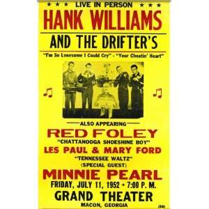 Hank Williams and The Drifters 14 X 22 Vintage Style Concert Poster