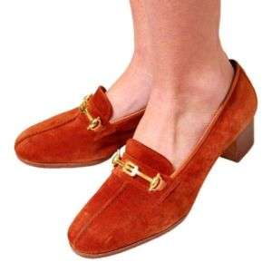 Vintage Nutmeg Suede Loafers Ferragamo 1970S Wood Heel  