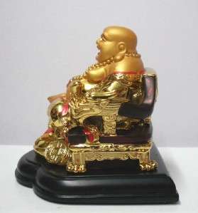 Golden Money Happy Lucky Buddha Dragon Chair Figure  