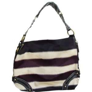  Striped Soft Fur like Hobo Style Western Shoulder Handbag 