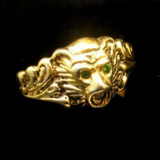 Mens 18KT Gold Filled Lion Head Ring Closeup 3
