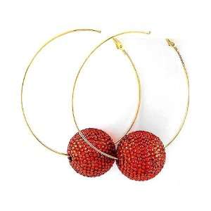    Goldtone Red Crystal Ball 3 Hoop Clip Back Earrings Jewelry