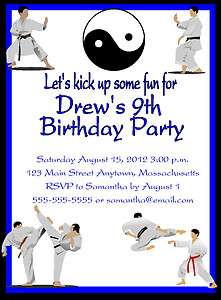 Karate Martial Arts Custom Birthday Party Invitations Personalized 