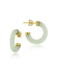 18K Gold over Sterling Silver Green Chinese Jade Half Hoop Earrings