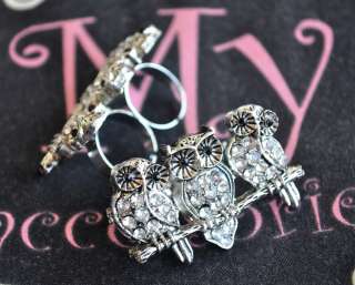 Adjustable Silver Night Owl Two/DUAL Finger Ring  