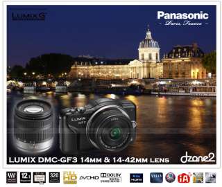 Panasonic Lumix G DMC GF3 Black +14mm +14 42mm Lens#D429  