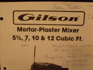   MORTAR PLASTER MIXER 5 1/2,7,10 & 12 CUBIC FT. PARTS MANUAL  