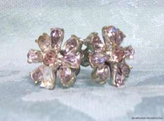 1960s Vintage Eames Era Screw Back Earrings Pastel Pink Floral 