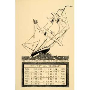  1926 Lithograph Aldo Cosomati Pelican Press Calendar January 
