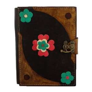   Flower Decoration on a Brown Handmade Leather Bound Journal MO164