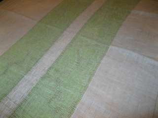 VINTAGE SQUARE WHITE LINEN GREEN STRIPE DRAWN TABLECLOTH 45 X 45 