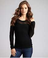 Hayden black open knit cashmere crewneck sweater style# 316909101