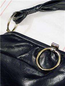 Vintage Navy Blue Faux Leather Purse Handbag Retro  