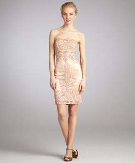Sue Wong peach beaded tulle strapless party dress