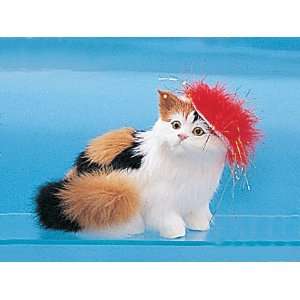  Cat Medium 1 Paw Up W/Hat Decoration Figurine Kitty Furry Lifelike 