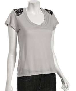 Erin Kleinberg grey jersey padded lace shoulder Kaylee t shirt 