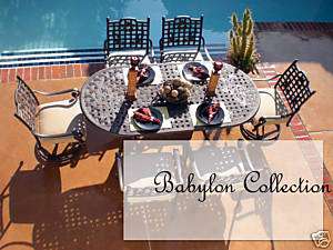 NEW BABYLON 7 PC. OUTDOOR CAST ALUMINUM DINING SET  
