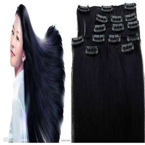 18 26Clip in 100% Remy Human Hair Extensions Jet Black #1 70g,7pcs 
