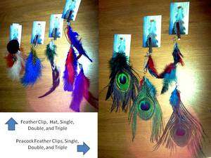 Feather Hair Clips   Extentions, Peacock, Guinea, or Hackle Feathers 