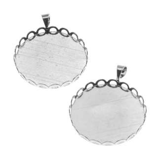 Silver Tone Round Bezel Cup Cabochon Setting Pendant 26mm (2)  