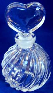 VINTAGE CLEAR GLASS SWIRL PERFUME BOTTLE HEART STOPPER  