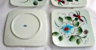 VTG SET (4) Beautiful Hand Painted Square Plates JAPAN  