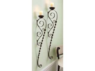 Candle Wall Sconce Black Wrought Iron Pillar Pair Long  