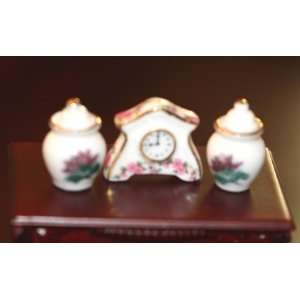    Mantle Clock and 2 Vases   Dollhouse Miniature Toys & Games