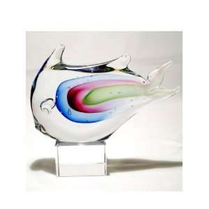  Murano Design Glass Art Glass Rainbow Fish Bubble Sculpture 