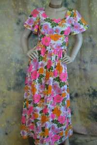 vtg 60s 70s amazing HOT FLORALS long DIY pattern MAXIDRESS sz S  