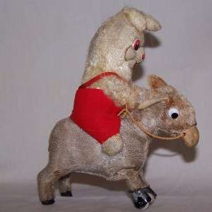 Antique Litho Wind Up Toy Rabbit on a Donkey Japan Nice  