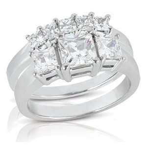   Princess Cut Diamond Engagement Matching Curve Wedding Ring Set 14K WG