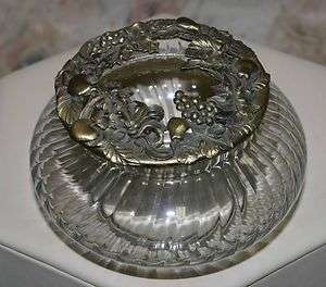   PEWTER AND GLASS POTPOURRI DISH FRUIT GRAPES 1995 PC 2930  