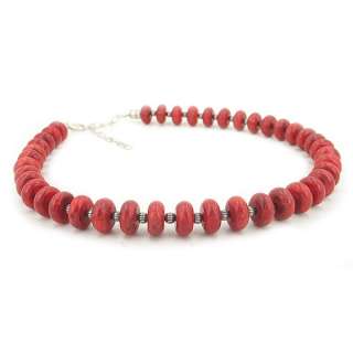 Natural Red Coral Turquoise Bead 925 Silver Necklace  