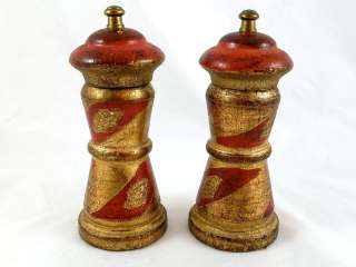   MF Italy Salt & Pepper Mill Grinder Set Gold & Red Painted Decorative