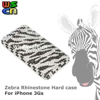 Zebra Rhinestone Hard Cover Case Bling for iPhone 3GS  