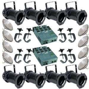  8 Black PAR CAN 64 500PAR64 MFL Bulbs C Clamp 2 Dimmer 