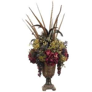  42 Peacock Feathers & Wine Grapes Decorative Flower Urn 