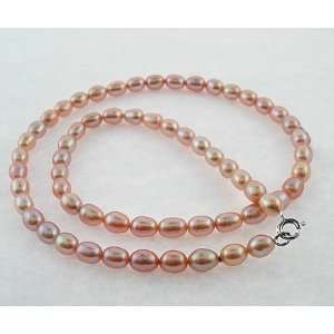 Pink 5 6mm Rice Shape Pearl Necklace 16 Silver Clasp 