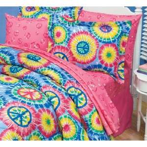 Tweens Room Tie Dye Peace Sign Bed Comforter Set TWIN  