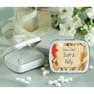 Baby Keepsake Shell Design Personalized Glossy White Hinged Mint Box 