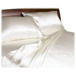 Queen Bedding Satin Sheet+Pillowcase Set Ivory/White  