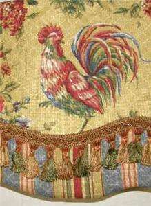 Custom VALANCE French Country Waverly Fabric Gold Red Rooster Toile 