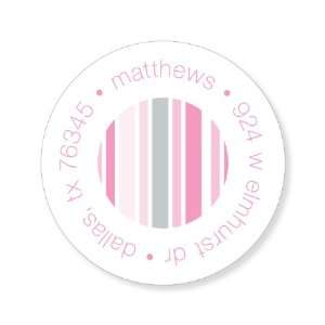  Baby Stripes Pink Round Labels